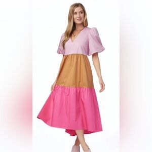 CROSBY by Mollie Burch Pink Puff Sleeve dress